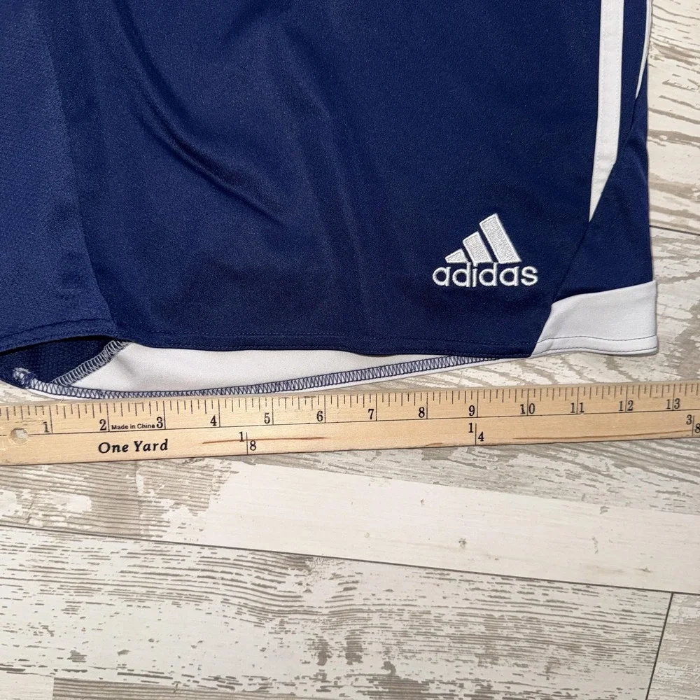 Adidas Shorts Mens XL Blue 9 Inseam Side Stripe Athletic Soccer Gym Training